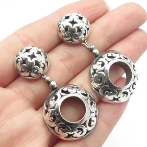925 Sterling Silver Vintage Cutout Ornate Round Dangling Earrings