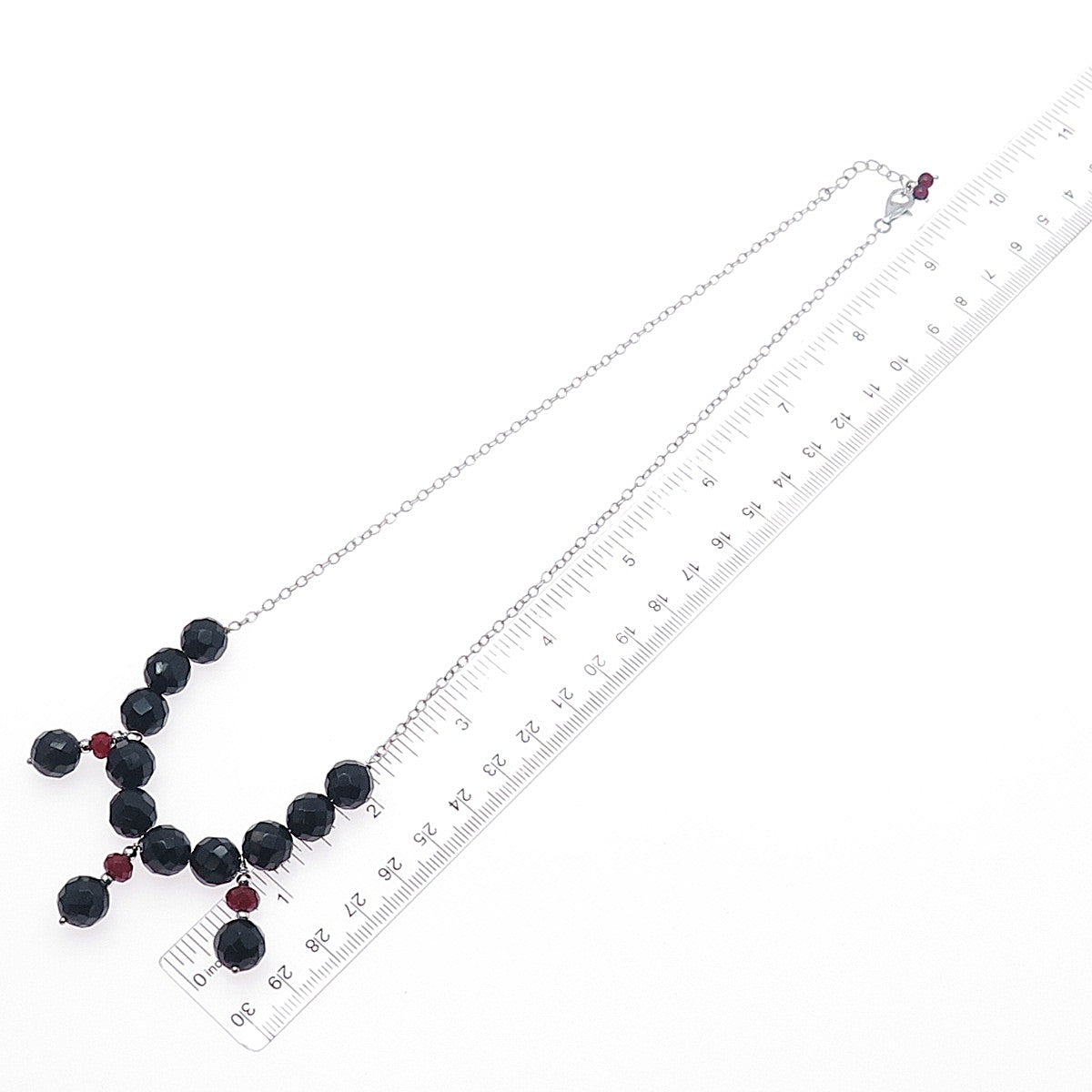 925 Sterling Silver Real Black Onyx & Carnelian Beaded Chain Necklace 16-18"