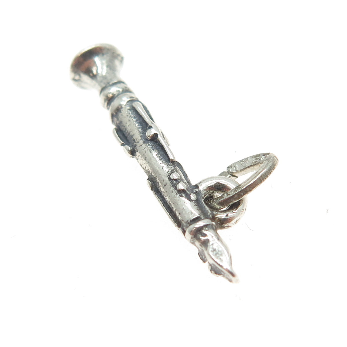 BEAU 925 Sterling Silver Vintage Clarinet Musical Instrument 3D Pendant