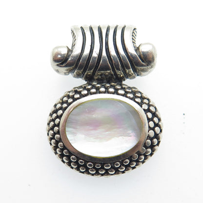 925 Sterling Silver Vintage Real Mother-of-Pearl Polka Beaded Slide Pendant