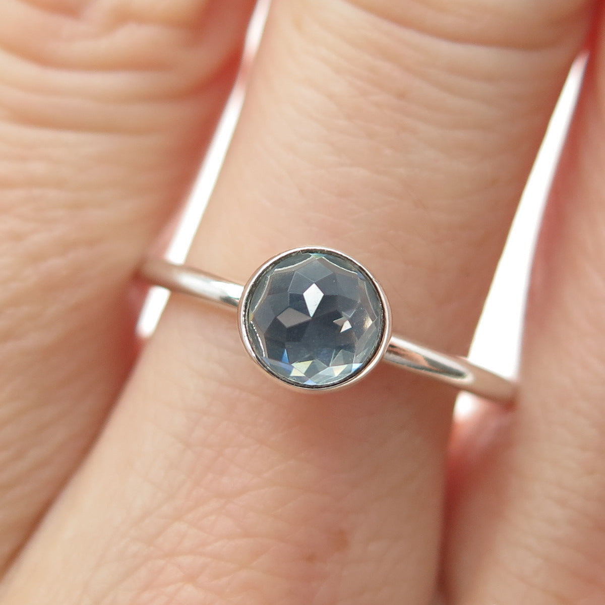 PANDORA 925 Sterling Silver Round-Cut C Z Aqua Birthstone Ring Size 8.5