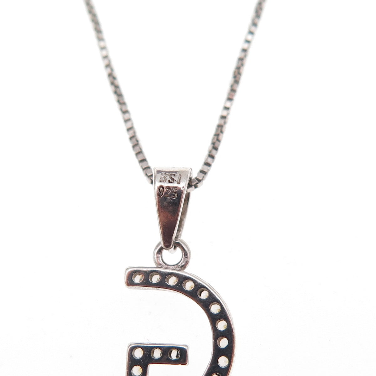 925 Sterling Silver Round-Cut C Z Letter G Initial Box Chain Necklace 18"