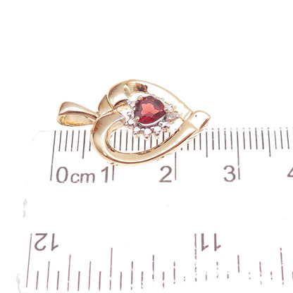 925 Sterling Silver Gold Plated Real Diamond Accent & Red Garnet Heart Pendant