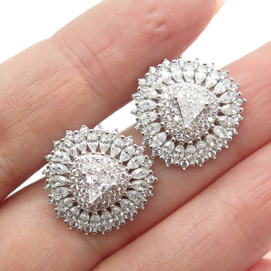 925 Sterling Silver Round Marquise & Triangle-Cut C Z Sparkle Earrings