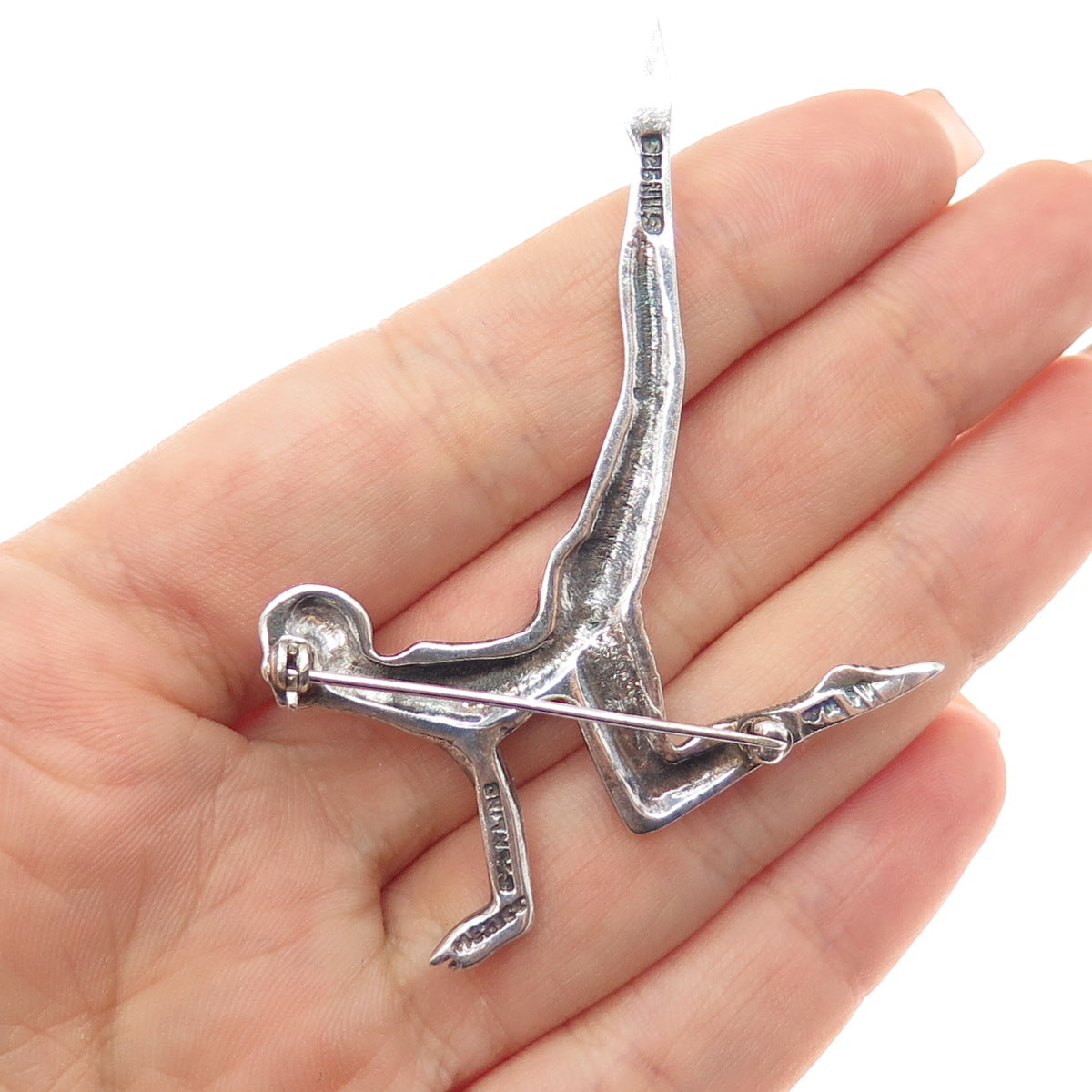 925 Sterling Silver Vintage Mexico Gymnastic Modernist Pin Brooch