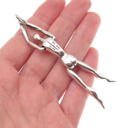 925 Sterling Silver Vintage Modernist Woman Articulated Charm Pendant