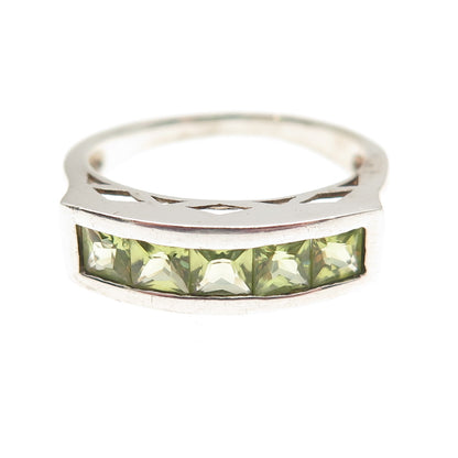 925 Sterling Silver Vintage Real Princess-Cut Peridot Ring Size 9