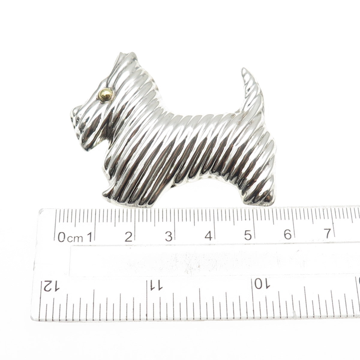 925 Sterling 2-Tone Vintage Mexico Yorkshire Terrier Dog Pin Brooch / Pendant