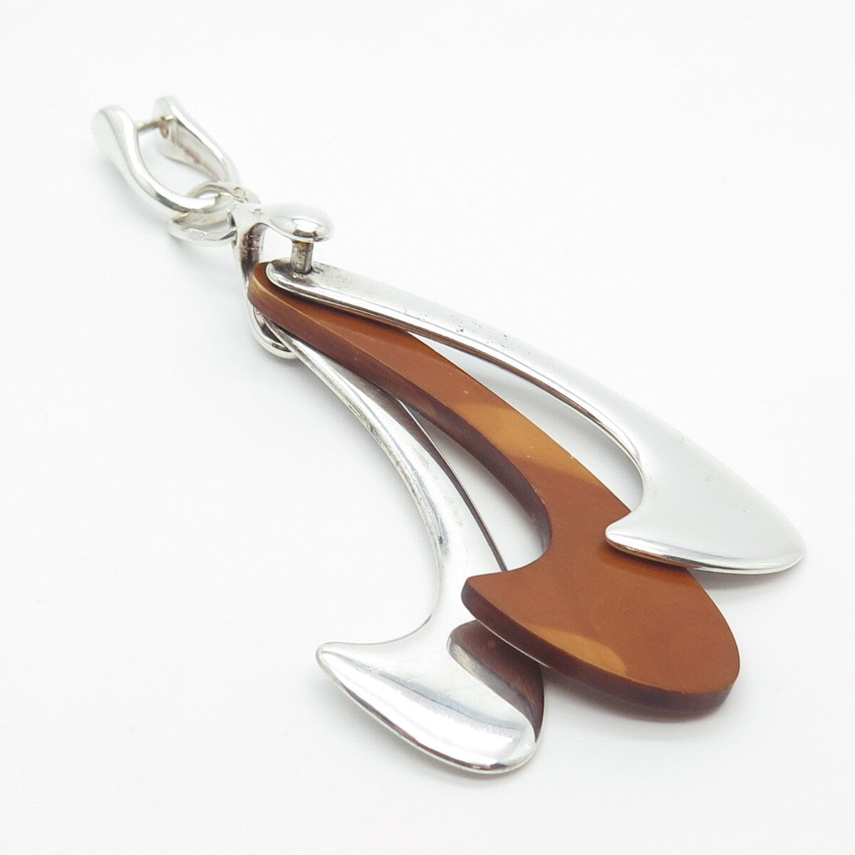 925 Sterling Silver Vintage Wood Hook Amulet Pendant