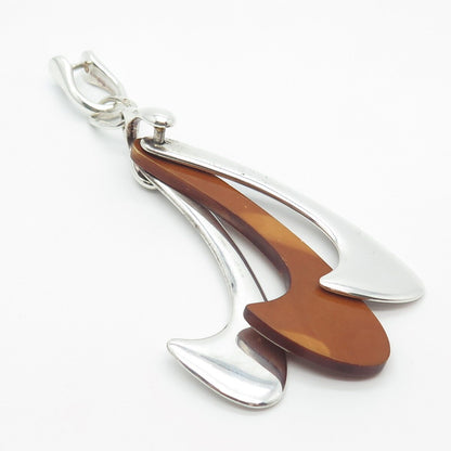 925 Sterling Silver Vintage Wood Hook Amulet Pendant