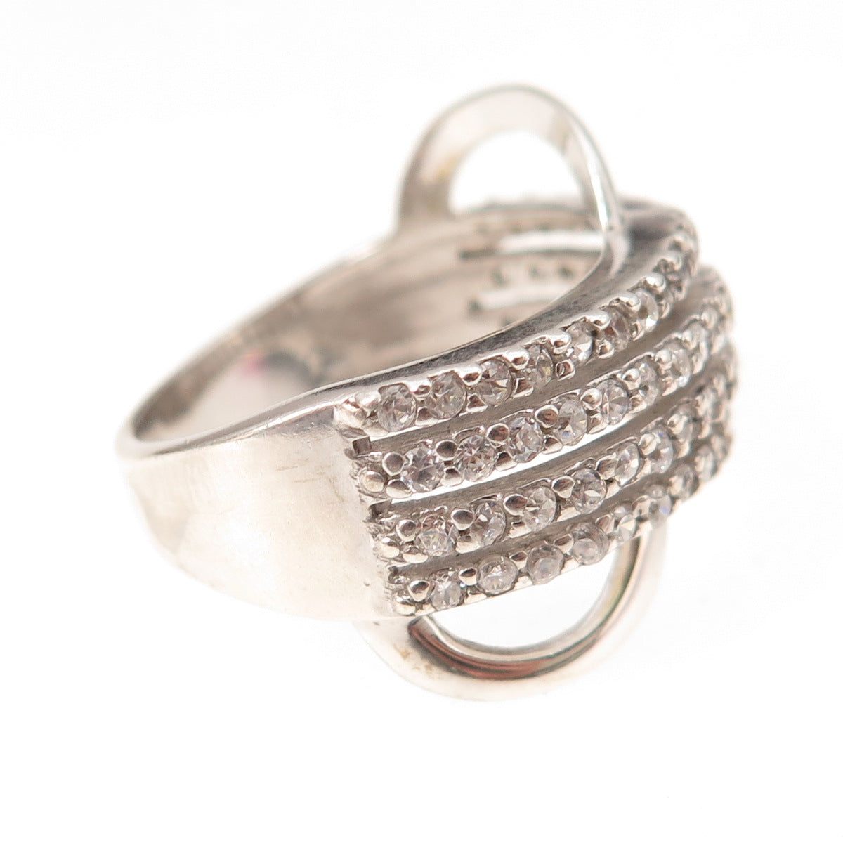 925 Sterling Silver Round-Cut C Z 5-Row Wave Ring Size 8.25