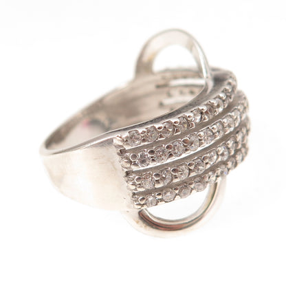 925 Sterling Silver Round-Cut C Z 5-Row Wave Ring Size 8.25