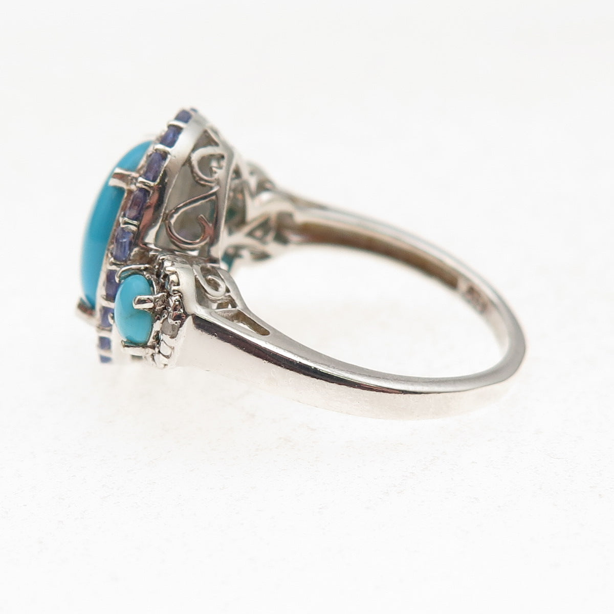 Chuck Clemency Sterling Silver Real Diamond Turquoise & Tanzanite Ring Size 9.25