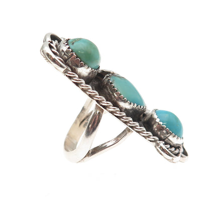 Old Pawn 925 Sterling Silver Vintage Southwestern Turquoise Tribal Ring Size 8