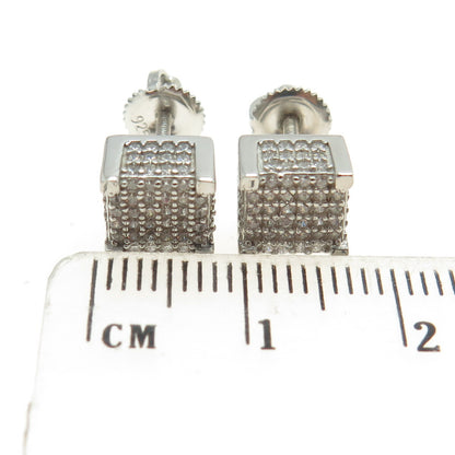 925 Sterling Silver Round-Cut C Z Princess Square Earrings