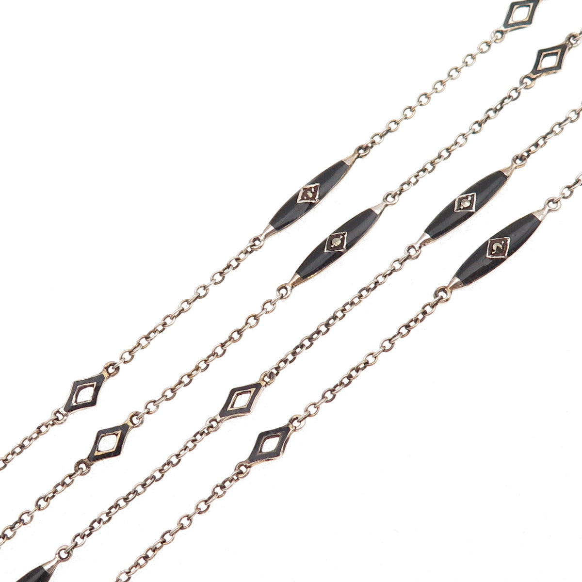 925 Sterling Antique Germany Black Onyx & Marcasite Necklace 28" (missing lock)