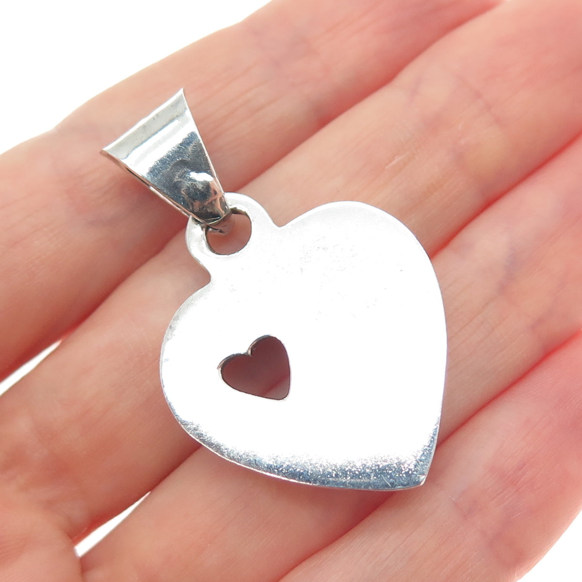 925 Sterling Silver Vintage Mexico Modernist Puffy Heart Oxidized Charm Pendant