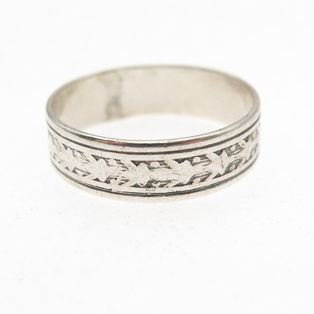 Uncas 925 Sterling Silver Antique Art Deco Oxidized Band Ring Size 8
