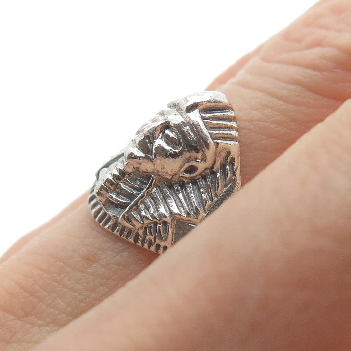 925 Sterling Silver Vintage Egyptian Pharaoh Ring Size 9.5