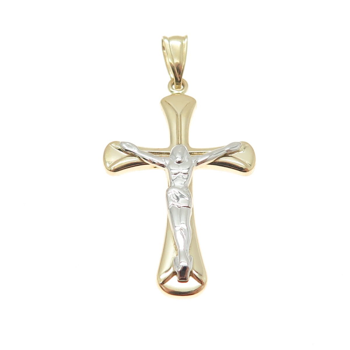 14K Yellow & White Gold Crucifix Cross Religious Charm Pendant