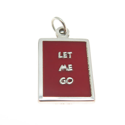 925 Sterling Silver Red Enamel "Let Me Go" Minimalist Charm Pendant