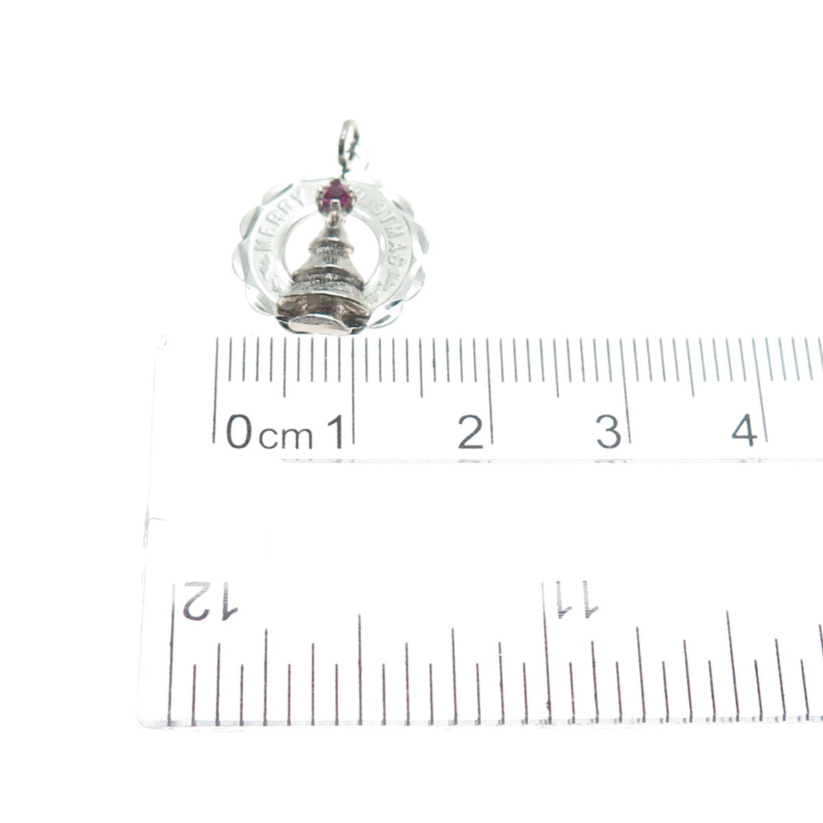 CREA Sterling Silver Vintage Pink Rhinestone Merry Christmas Minimalist Pendant