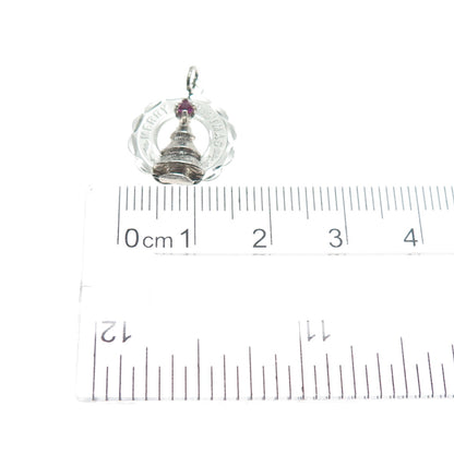 CREA Sterling Silver Vintage Pink Rhinestone Merry Christmas Minimalist Pendant