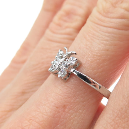 925 Sterling Silver Round-Cut C Z Butterfly Ring Size 8