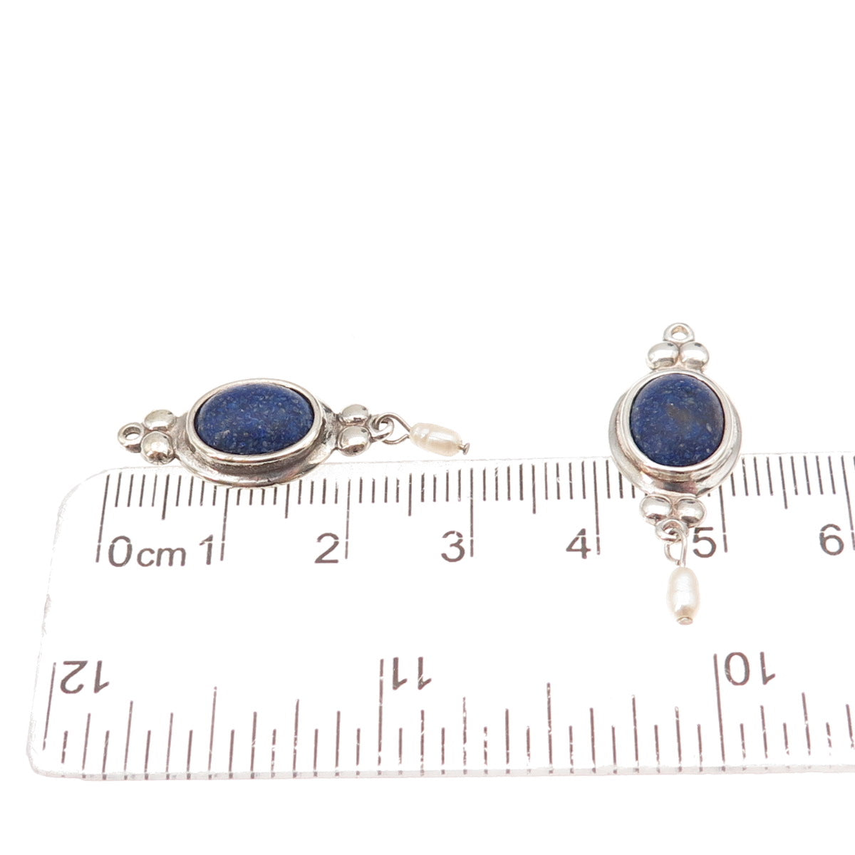 Coleman Co. 925 Sterling Silver Vintage Real Lapis Inlay & Pearl Jacket Earrings