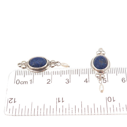 Coleman Co. 925 Sterling Silver Vintage Real Lapis Inlay & Pearl Jacket Earrings