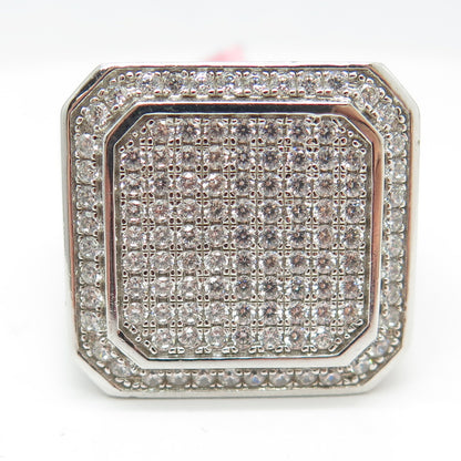 925 Sterling Silver Pave C Z Domed Ring Size 9.25