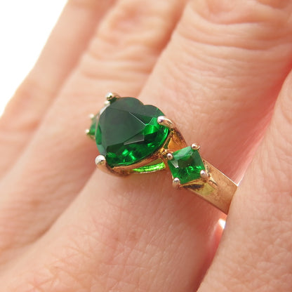 ROSS SIMONS 925 Sterling Gold Plated Real Chrome Diopside Heart Ring Size 10.25