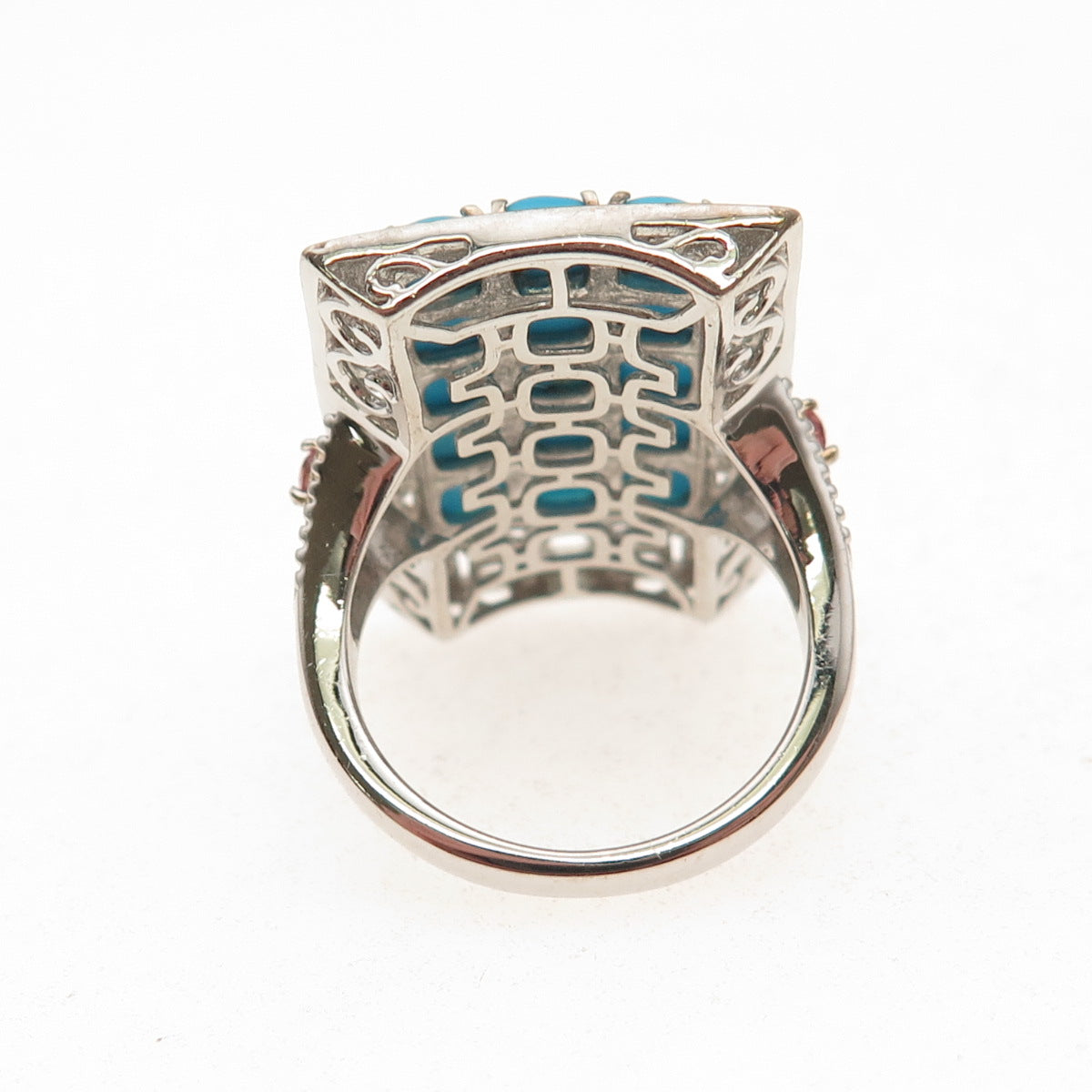 D'Joy Sterling Silver 2-Tone Sleeping Beauty Turquoise & Amethyst Ring Size 8.25