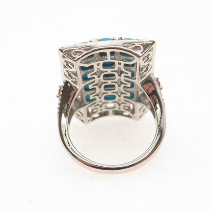 D'Joy Sterling Silver 2-Tone Sleeping Beauty Turquoise & Amethyst Ring Size 8.25