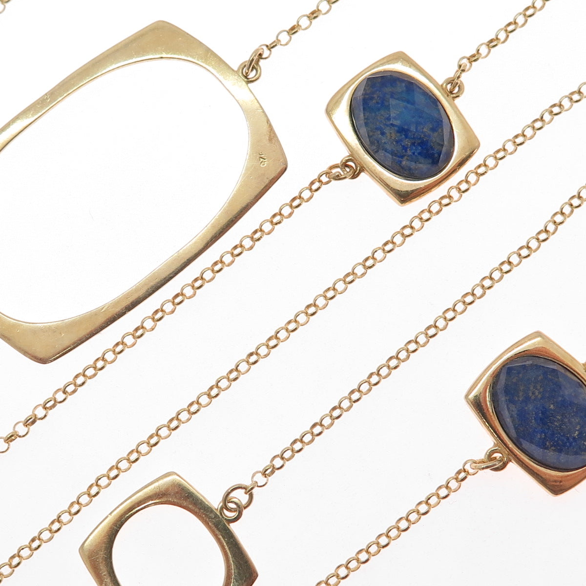 925 Sterling Silver Gold Plated Real Doublet Lapis Lazuli Modernist Necklace 36"