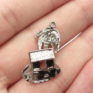 925 Sterling Silver Vintage Palm Tree & Hut Pendant
