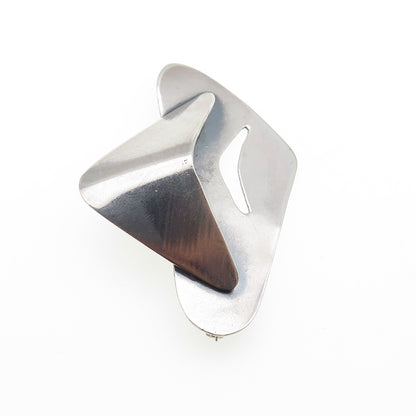 925 Sterling Silver Vintage Modernist Oxidized Pin Brooch