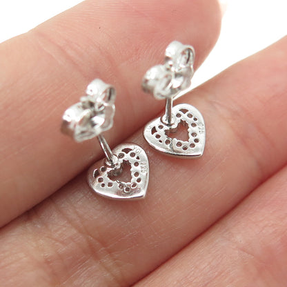 925 Sterling Silver Round-Cut C Z Heart Stud Earrings