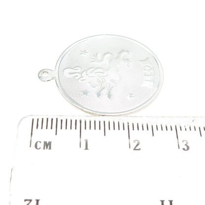 925 Sterling Silver Vintage Leo Zodiac Sign Round Pendant
