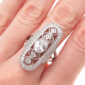 925 Sterling Silver Oval & Round-Cut C Z Sparkle Ring Size 8.25