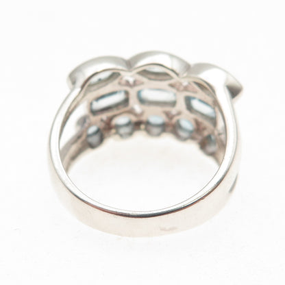 925 Sterling Silver Vintage Real Multi-Cut Blue Topaz Cluster Ring Size 8.25