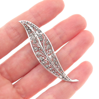 Hans Rudi Hofer 800 Silver Vintage Germany Floral Filigree Oxidized Pin Brooch