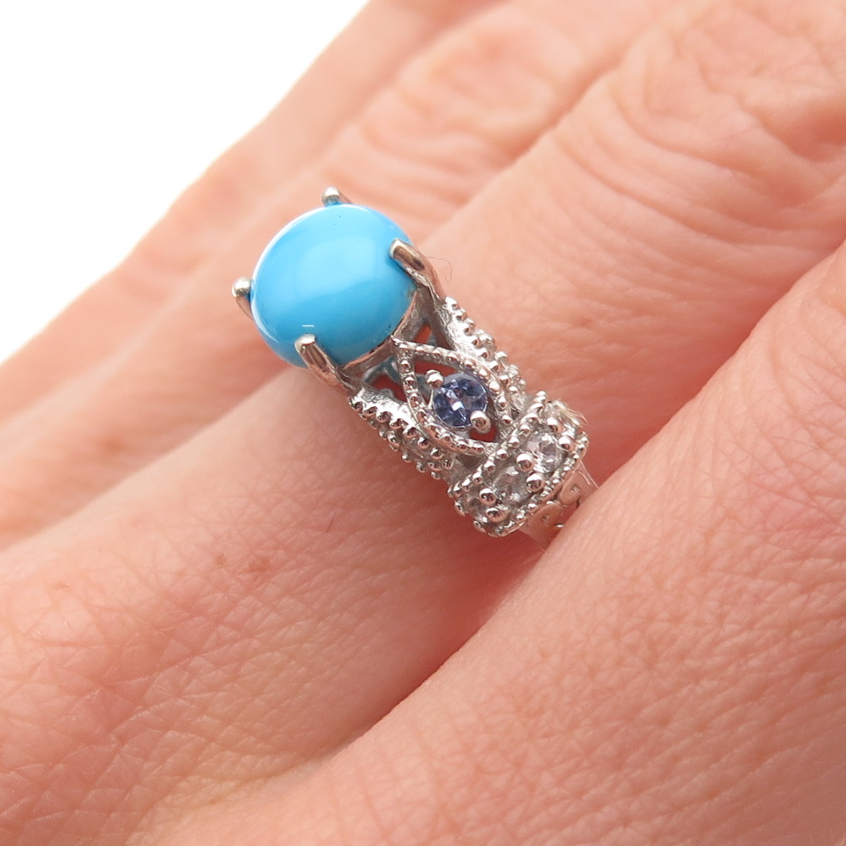 Chuck Clemency 925 Sterling Silver Real Turquoise Tanzanite & Topaz Ring Size 8