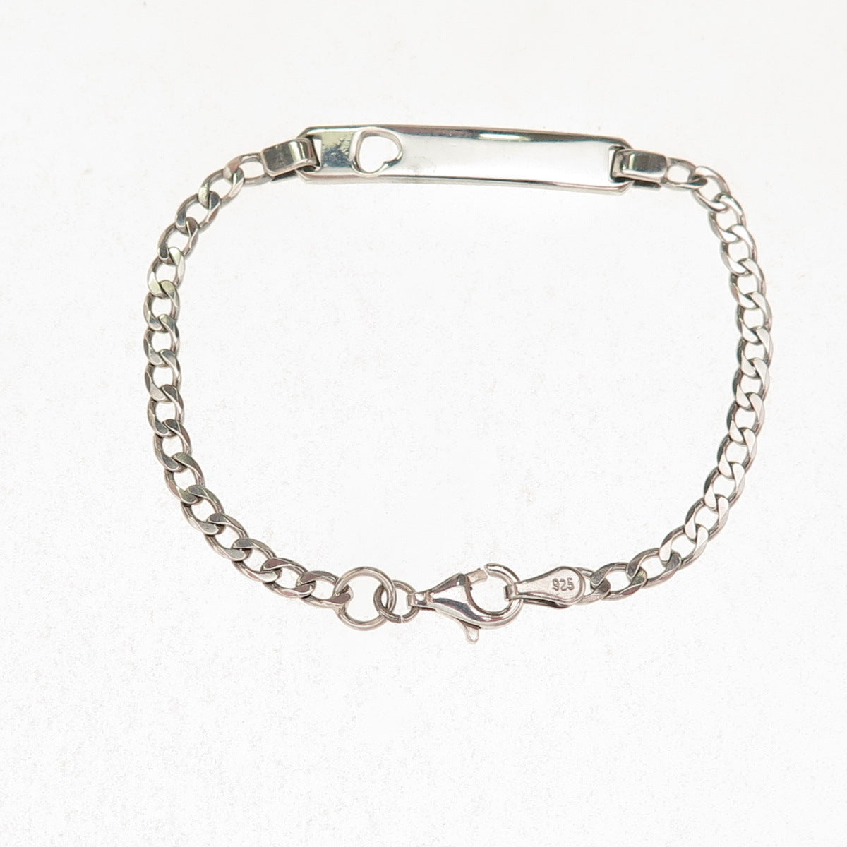925 Sterling Silver Vintage Italy Heart Curb Link ID Bracelet 5.75"