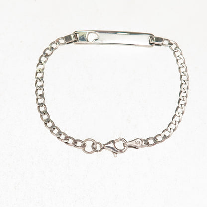 925 Sterling Silver Vintage Italy Heart Curb Link ID Bracelet 5.75"