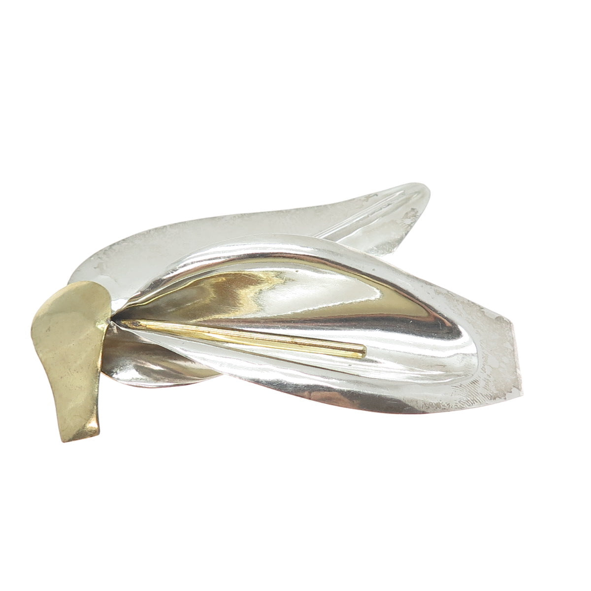 925 Sterling Silver 2-Tone Vintage Mexico Modernist Calla Lily Pin Brooch