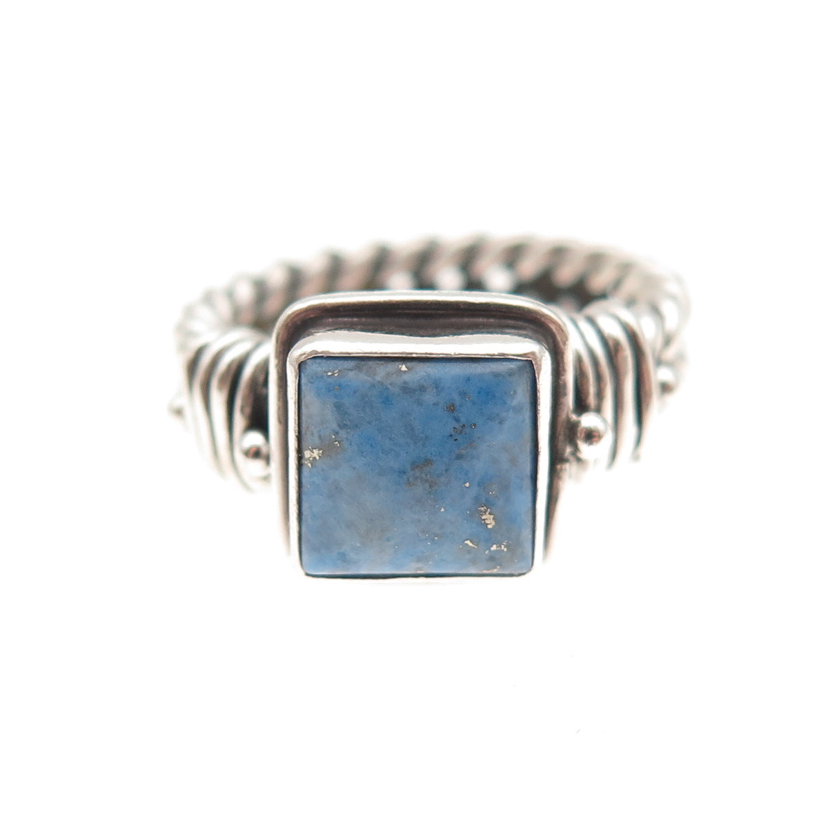 925 Sterling Silver Vintage Real Lapis Modernist Woven Oxidized Ring Size 5