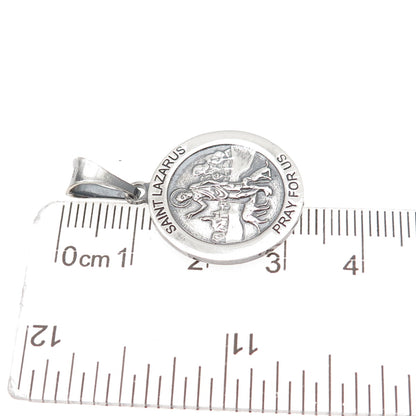 925 Sterling Silver Vintage Italy St. Lazarus Oxidized Charm Pendant