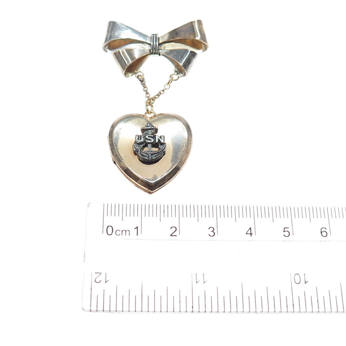 Louis Stern 800/925 Silver 1/20 12K GF Antique WWII US Navy Heart Locket Brooch