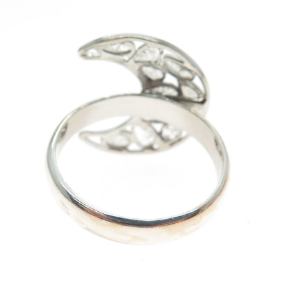 ARYA 925 Sterling Silver Real Rose-Cut Diamond Crescent Ring Size 9.5